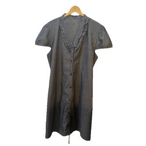 Rhapsody Women’s Chambray Ruffled V Neck Button Up Shirt Dress  Mini Gray 1X